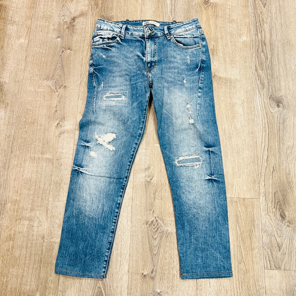Zara Ripped distressed Skinny high rise Jeans mens light wash size 30x27 preppy